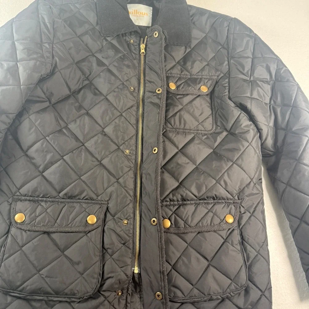 Villous‎ Quilted Barn Jacket Mens XL Black Corduroy Collar Utility Country Coat